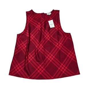 J Crew Womens Plaid Sleeveless Top Red Tartan Button Back Blouse CF115 S